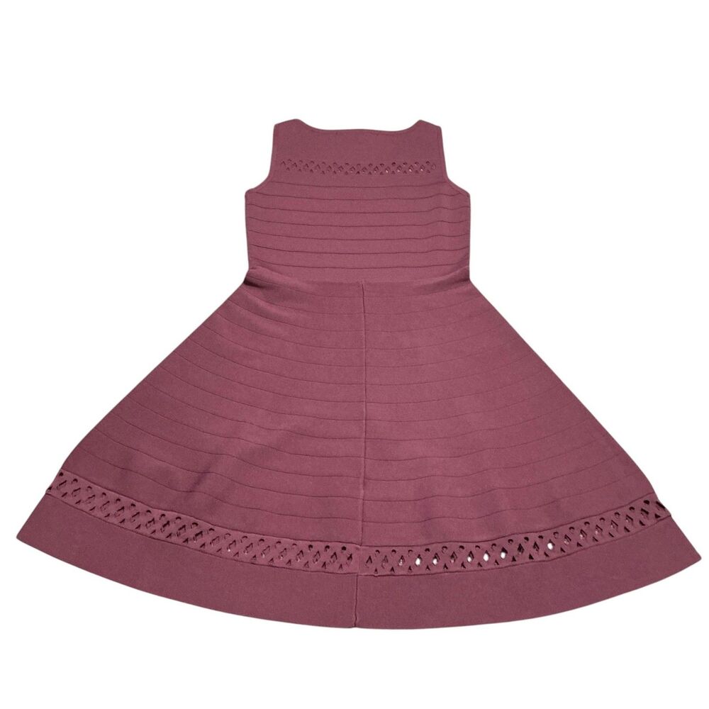French Connection Fit & Flare Dress Womens 6 Purple Knit Sleeveless Eyelet Hem